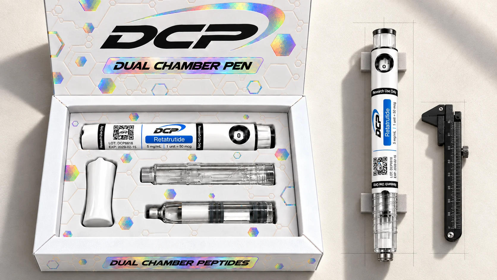 Dual Chamber Peptides — Redaktionelle Produktinszenierung; kein Foto tatsächlicher Einrichtungen, Zubehörteile oder Testergebnisse.